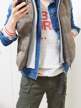 「アイテム（ダウンベスト、ブラウン系）」を使った、seitsuiさん（メンズ・167cm）の冬コーディネート