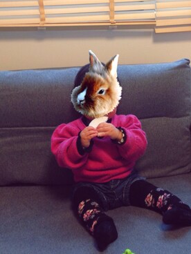 「ピンクニット」｜Na2さん（キッズ・90cm）の冬コーディネート