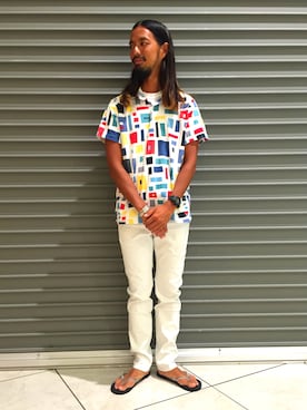 「NEPENTHES（ネペンテス）のアイテム（シャツ/ブラウス、ホワイト系）」を使った、Tomoyoshi Tsuchiyaさん（メンズ・175cm）の夏コーディネート