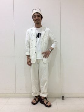 「BEAMS」｜「アイテム（ノーカラージャケット）」を使った、haraShinさん（メンズ・166cm）の夏コーディネート