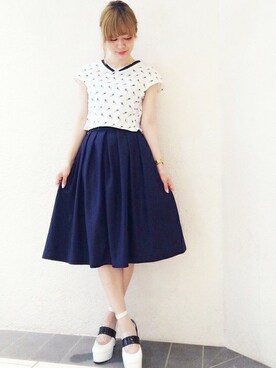 「ひざ丈スカート」｜「アイテム（サロペット/オーバーオール）」を使った、okanoさん（レディース・165cm）の夏コーディネート