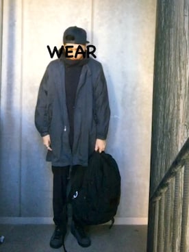 「アイテム（マウンテンパーカー、ブルー系）」を使った、dejiさん（メンズ・176cm）の冬コーディネート