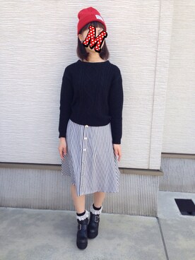 「くつした」｜「アイテム（ニットキャップ/ビーニー）」を使った、なかちゃんさん（レディース・154cm）の秋コーディネート