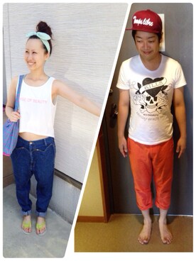 「コムサ」｜「アイテム（帽子）」を使った、なかちゃんさん（レディース・154cm）の夏コーディネート
