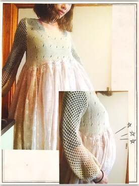 「古着のアイテム（ワンピース/ドレス、ピンク系）」を使った、ミックスジュースさん（レディース）の冬コーディネート