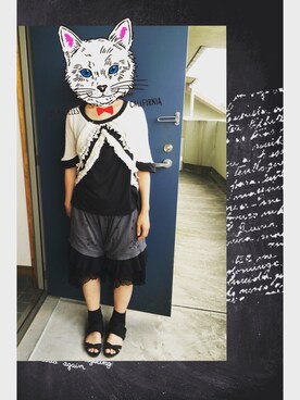 「no brand（ノーブランド）のアイテム（Tシャツ/カットソー、ブラック系）」を使った、ミックスジュースさん（レディース）の夏コーディネート