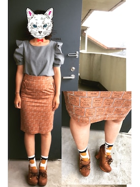 「しまむら（シマムラ）のアイテム（シャツ/ブラウス、グレー系）」を使った、ミックスジュースさん（レディース）の夏コーディネート