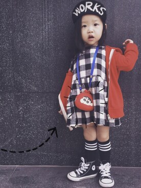 「quoti use fith（クゥオティ　ユース　フィス）のアイテム（スタジャン）」を使った、Chloeeeeeeng410さん（キッズ・90cm）の春コーディネート