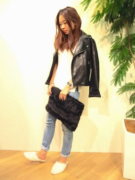 「ファークラッチ」｜「アイテム（ブルゾン）」を使った、MiZUKiさん（レディース・156cm）の夏コーディネート