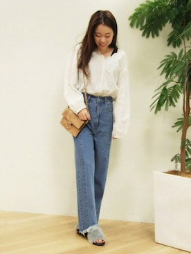 「ファーサンダル」｜MiZUKiさん（レディース・156cm）の秋コーディネート