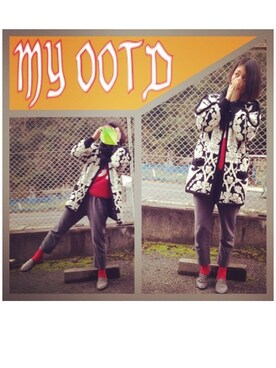 「Supreme （シュプリーム）のアイテム（スウェット、レッド系）」を使った、Maaareさん（レディース・173cm）の春コーディネート