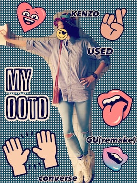 「CONVERSE（コンバース）のアイテム（スニーカー、ベージュ系）」を使った、Maaareさん（レディース・173cm）の春コーディネート