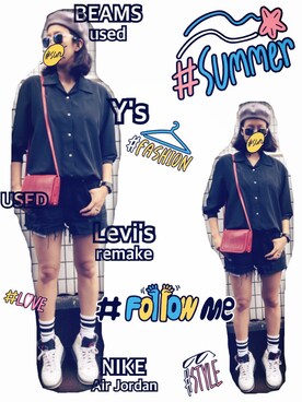 「AIR JORDAN（エアジョーダン）のアイテム（スニーカー、ホワイト系）」を使った、Maaareさん（レディース・173cm）の夏コーディネート