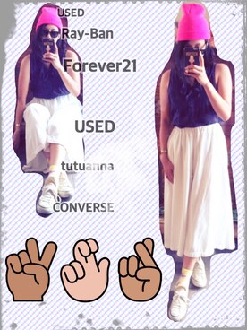 「CONVERSE（コンバース）のアイテム（スニーカー、ベージュ系）」を使った、Maaareさん（レディース・173cm）の夏コーディネート