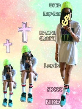 「Ray-Ban（レイバン）のアイテム（サングラス、ブラック系）」を使った、Maaareさん（レディース・173cm）の夏コーディネート