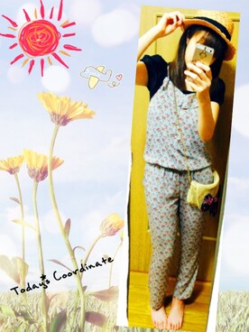 「アイテム（つなぎ/オールインワン、グリーン系）」を使った、rappyさん（レディース・161cm）の夏コーディネート