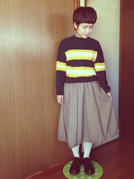 「ラインニット」｜「アイテム（その他）」を使った、yukoさん（レディース・156cm）の冬コーディネート