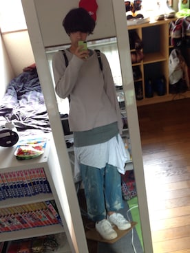 「N4（エヌフォー）のアイテム（トップス）」を使った、ナガオさん（メンズ・182cm）の夏コーディネート