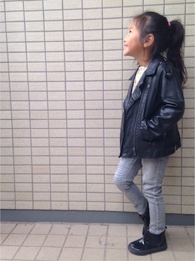 「アイテム（ライダースジャケット）」を使った、ikuさん（レディース・161cm）の冬コーディネート