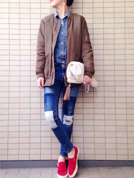 「寒い」｜「アイテム（ブルゾン）」を使った、ikuさん（レディース・161cm）の冬コーディネート