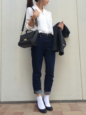 「GAP（ギャップ）のアイテム（ライダースジャケット）」を使った、ikuさん（レディース・161cm）の秋コーディネート
