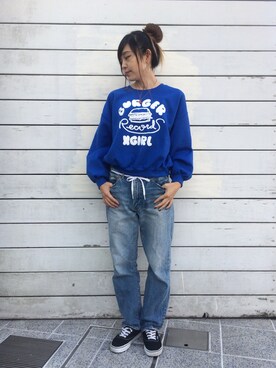 山﨑 彩花さんの「【X-girl Jean】5POCKET JEAN WASH」を使ったコーディネート
