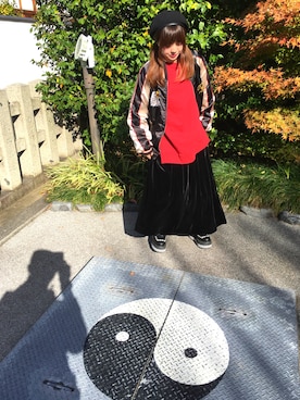 「ベロアスカート」｜「アイテム（その他シューズ）」を使った、いずみさん（レディース・161cm）の秋コーディネート