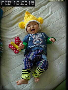 「アイテム（ママ＆ベビー、グリーン系）」を使った、あお✳さん（キッズ・70cm）の秋コーディネート