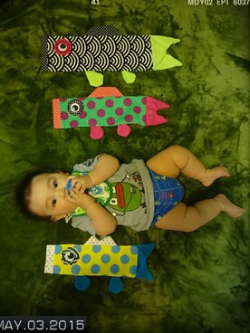 「アイテム（ママ＆ベビー、グリーン系）」を使った、あお✳さん（キッズ・80cm）の秋コーディネート