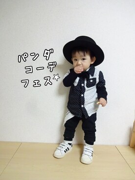 「ハットコーデ」｜あお✳さん（キッズ・80cm）の冬コーディネート