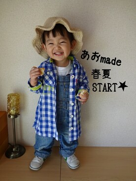 「ツバ広ハット」｜「アイテム（オールインワン・サロペット）」を使った、あお✳さん（キッズ・80cm）の冬コーディネート