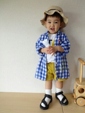 「アイテム（シャツワンピース）」を使った、あお✳さん（キッズ・90cm）の春コーディネート