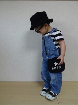 「ツバ広ハット」｜「アイテム（オールインワン・サロペット）」を使った、あお✳さん（キッズ・90cm）の夏コーディネート