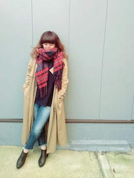 「Ungrid（アングリッド）のインディゴフレイドヘムストスリ（デニムパンツ）」を使った、くっちぃさん（レディース・152cm）の秋コーディネート