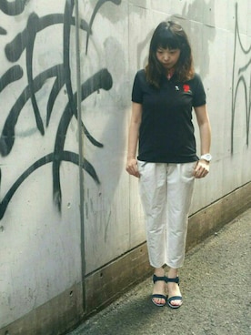 「アイテム（ポロシャツ）」を使った、shizukaさん（レディース・169cm）の夏コーディネート