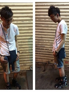 「GIORDANO（ジョルダーノ）のアイテム（Tシャツ/カットソー、その他）」を使った、Pkjjjさん（メンズ・168cm）の夏コーディネート