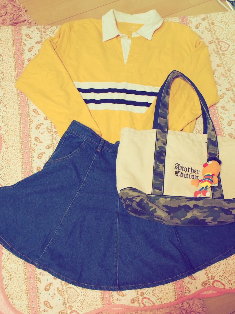 「古着MIX、ラガーシャツ、390MART」｜「Another EditionのAE Canvas TOTE M（トートバッグ）」を使った、みぽにょさん（レディース・159cm）の冬コーディネートの1枚目の写真