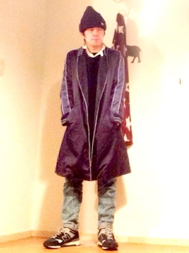 「FACETASM（ファセッタズム）のアイテム（トレンチコート）」を使った、hirocazuさん（メンズ・168cm）の冬コーディネート