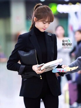 「brand ?（ブランド ?）のアイテム（トップス、ブラック系）」を使った、623さん（レディース・155cm）の冬コーディネート