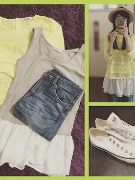 「テーパードデニム」｜KANANNE_AMさん（レディース・165cm）の夏コーディネート