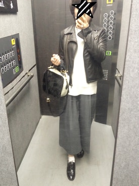 「URBAN RESEARCH ROSSO WOMEN（アーバンリサーチ　ロッソ）のアイテム（ライダースジャケット）」を使った、のっさん（レディース・152cm）の冬コーディネート