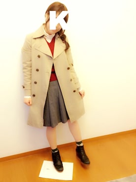 「おさげ」｜「アイテム（トレンチコート）」を使った、m o k o .さん（レディース・153cm）の冬コーディネート