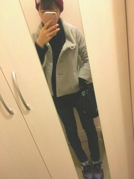 「RAGEBLUE（レイジブルー）のカラーワッチ/535602（ニットキャップ/ビーニー、レッド系）」を使った、ta_miiさん（レディース・158cm）の冬コーディネート