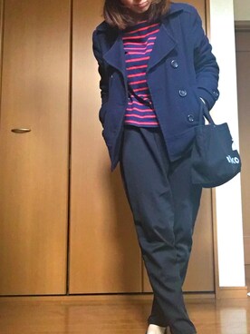 「Handmade（ハンドメイド）のアイテム（ニットキャップ/ビーニー、グレー系）」を使った、ta_miiさん（レディース・158cm）の冬コーディネート