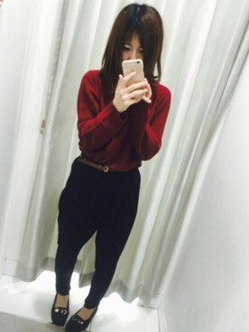 「Chez toi（シェトワ）のアイテム（パンツ、ブラック系）」を使った、ta_miiさん（レディース・158cm）の冬コーディネート