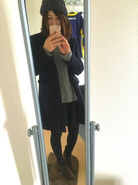 「Handmade（ハンドメイド）のアイテム（ニットキャップ/ビーニー、グレー系）」を使った、ta_miiさん（レディース・158cm）の春コーディネート