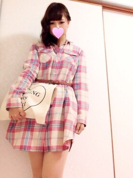 「GU（ジーユー）のアイテム（ワンピース、ピンク系）」を使った、まなみんさん（レディース・158cm）の秋コーディネート