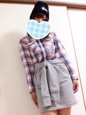 「RETRO GIRL（レトロガール）のアイテム（シャツ/ブラウス、ブルー系）」を使った、まなみんさん（レディース・158cm）の秋コーディネート