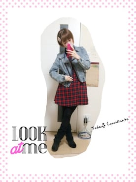 「チェックワンピース」｜「アイテム（ライダースジャケット）」を使った、さらたんさん（レディース・149cm）の秋コーディネート