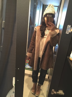 「サマンサ モスモス(Samansa Mos2)」｜「アイテム（ムートンコート）」を使った、あややさん（レディース・164cm）の冬コーディネート